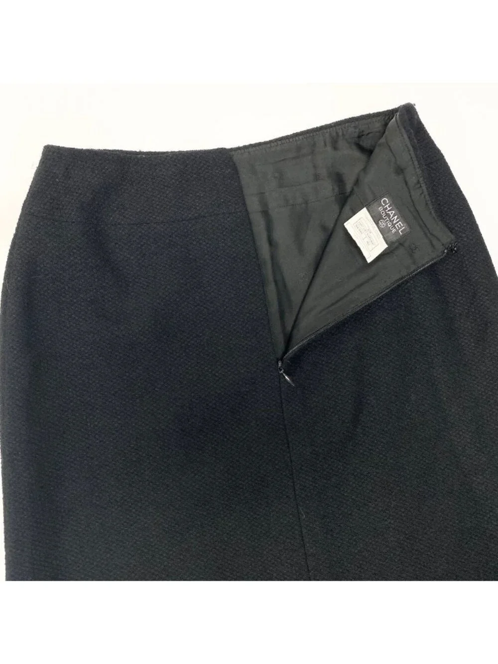 Chanel Boutique Wool Skirt Knee Length Black